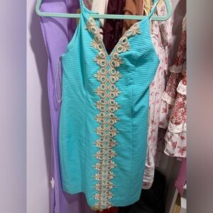 Lily Pulitzer brand new Turquoise Dress with Gold Embroidery